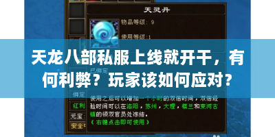 天龙八部私服上线就开干，有何利弊？玩家该如何应对？