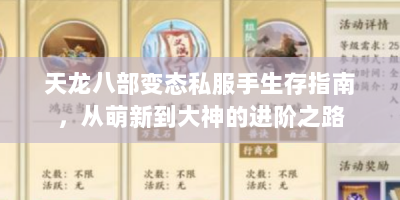 天龙八部变态私服手生存指南，从萌新到大神的进阶之路