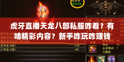 虎牙直播天龙八部私服咋看？有啥精彩内容？新手咋玩咋赚钱？