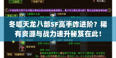冬呱天龙八部SF高手咋进阶？稀有资源与战力速升秘笈在此！