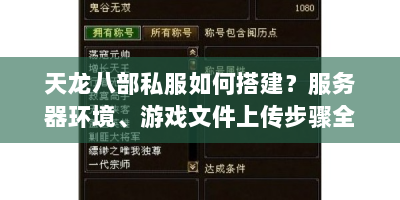 天龙八部私服如何搭建？服务器环境、游戏文件上传步骤全解析