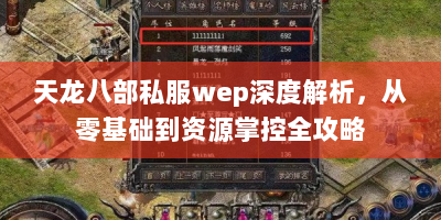 天龙八部私服wep深度解析，从零基础到资源掌控全攻略