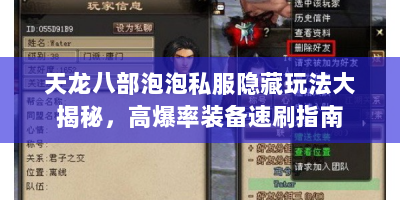 天龙八部泡泡私服隐藏玩法大揭秘，高爆率装备速刷指南