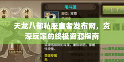 天龙八部私服皇者发布网，资深玩家的终极资源指南
