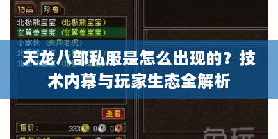 天龙八部私服是怎么出现的？技术内幕与玩家生态全解析