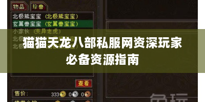 猫猫天龙八部私服网资深玩家必备资源指南