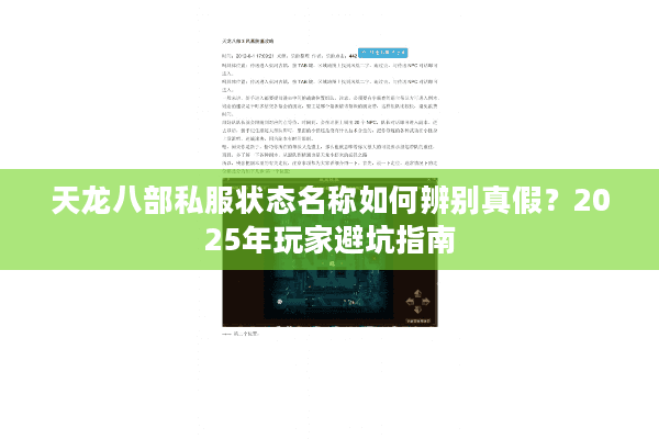 天龙八部私服状态名称如何辨别真假?2025年玩家避坑指南 天龙八部私服状态名称如何辨别真假?2025年玩家避坑指南