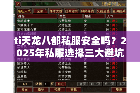 ti天龙八部私服安全吗？2025年私服选择三大避坑指南