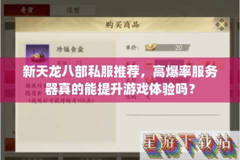 新天龙八部私服推荐，高爆率服务器真的能提升游戏体验吗？