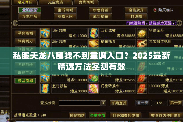 私服天龙八部找不到靠谱入口？2025最新筛选方法实测有效