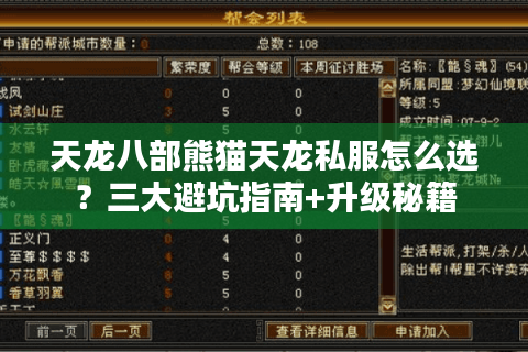 天龙八部熊猫天龙私服怎么选？三大避坑指南+升级秘籍