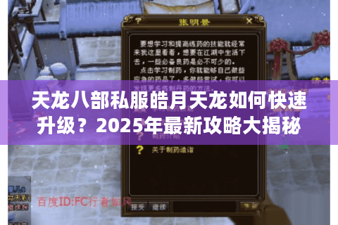 天龙八部私服皓月天龙如何快速升级？2025年最新攻略大揭秘