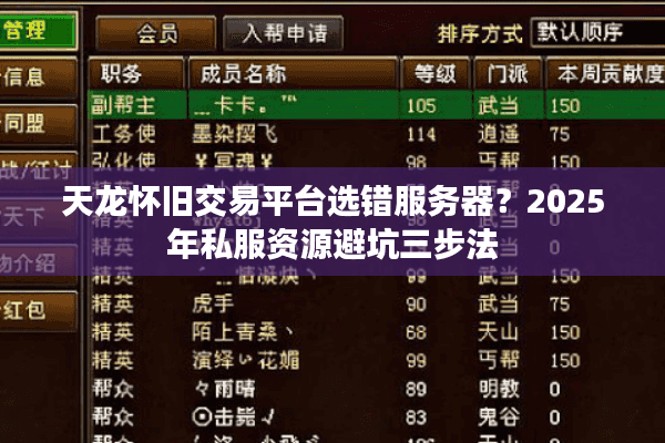 天龙怀旧交易平台选错服务器？2025年私服资源避坑三步法