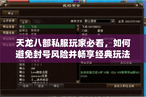 天龙八部私服玩家必看，如何避免封号风险并畅享经典玩法？