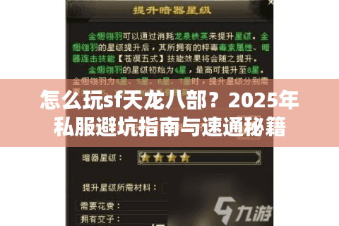 怎么玩sf天龙八部？2025年私服避坑指南与速通秘籍