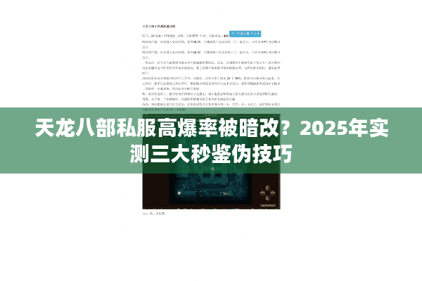 天龙八部私服高爆率被暗改？2025年实测三大秒鉴伪技巧