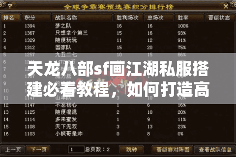 天龙八部sf画江湖私服搭建必看教程，如何打造高自由度江湖生态？