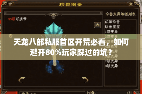 天龙八部私服首区开荒必看，如何避开80%玩家踩过的坑？