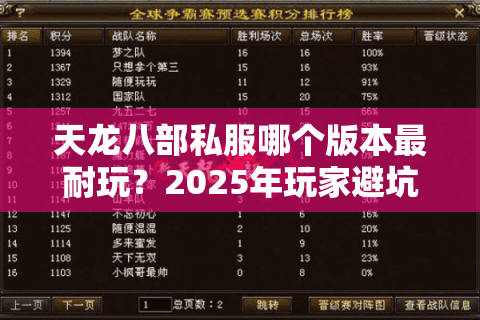 天龙八部私服哪个版本最耐玩？2025年玩家避坑必看的三重认证法