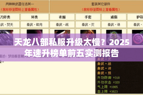 天龙八部私服升级太慢？2025年速升榜单前五实测报告