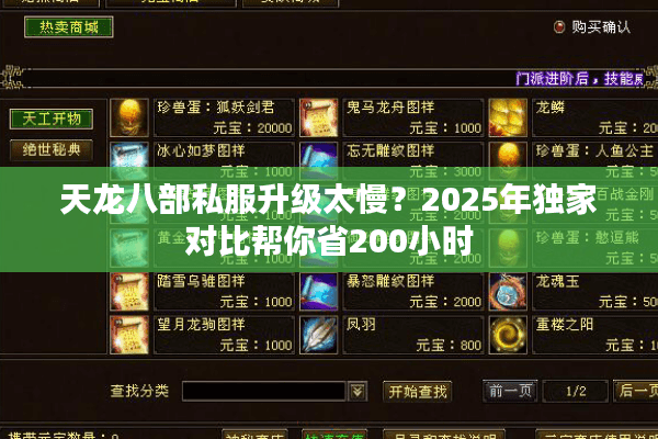 天龙八部私服升级太慢?2025年独家对比帮你省200小时 天龙八部私服升级太慢?2025年独家对比帮你省200小时