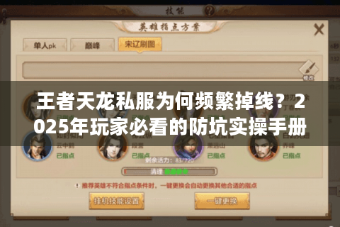 王者天龙私服为何频繁掉线？2025年玩家必看的防坑实操手册