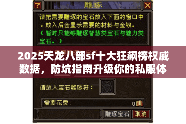 2025天龙八部sf十大狂飙榜权威数据，防坑指南升级你的私服体验