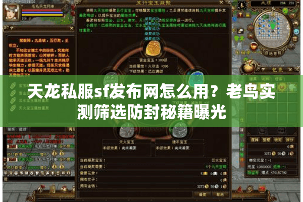 天龙私服sf发布网怎么用？老鸟实测筛选防封秘籍曝光