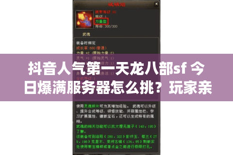 抖音人气第一天龙八部sf 今日爆满服务器怎么挑？玩家亲测速成法