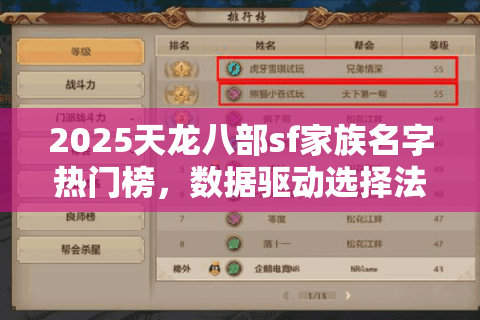 2025天龙八部sf家族名字热门榜，数据驱动选择法
