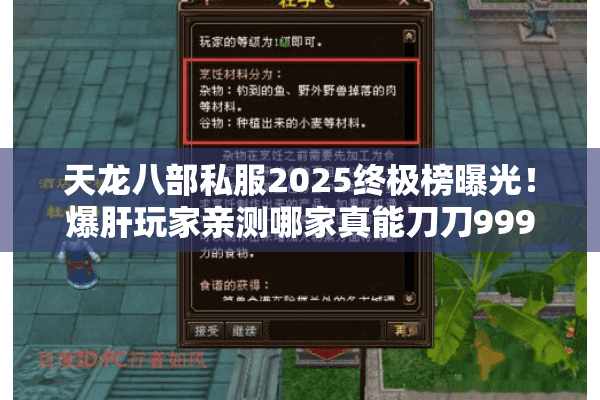 天龙八部私服2025终极榜曝光!爆肝玩家亲测哪家真能刀刀999? 天龙八部私服2025终极榜曝光!爆肝玩家亲测哪家真能刀刀999?