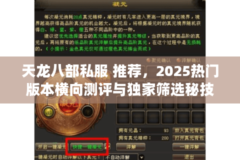 天龙八部私服 推荐，2025热门版本横向测评与独家筛选秘技