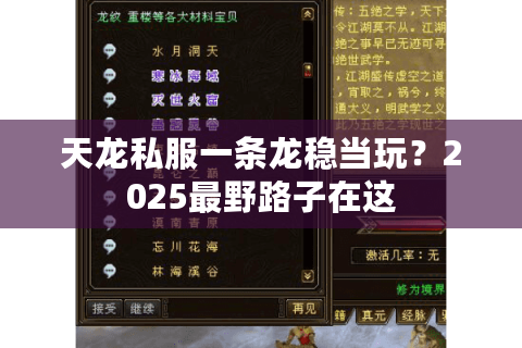 天龙私服一条龙稳当玩?2025最野路子在这 天龙私服一条龙稳当玩?2025最野路子在这