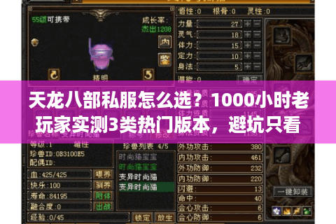 天龙八部私服怎么选？1000小时老玩家实测3类热门版本，避坑只看这篇