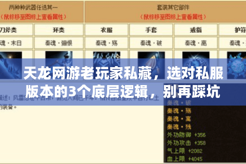 天龙网游老玩家私藏，选对私服版本的3个底层逻辑，别再踩坑！