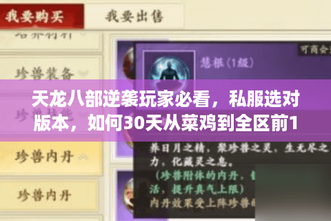天龙八部逆袭玩家必看,私服选对版本,如何30天从菜鸡到全区前10? 天龙八部逆袭玩家必看,私服选对版本,如何30天从菜鸡到全区前10?