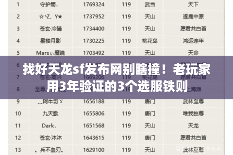 找好天龙sf发布网别瞎撞！老玩家用3年验证的3个选服铁则