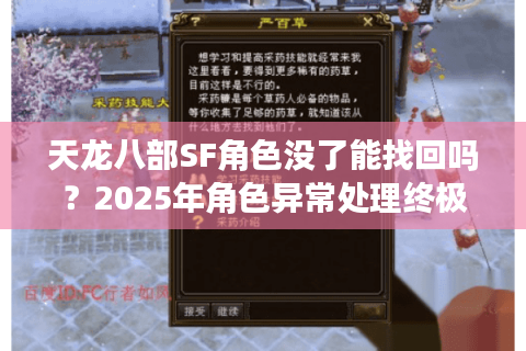 天龙八部SF角色没了能找回吗？2025年角色异常处理终极指南