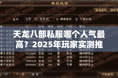 天龙八部私服哪个人气最高？2025年玩家实测推荐榜单