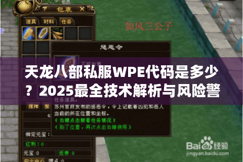 天龙八部私服WPE代码是多少？2025最全技术解析与风险警示