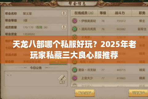 天龙八部哪个私服好玩？2025年老玩家私藏三大良心服推荐