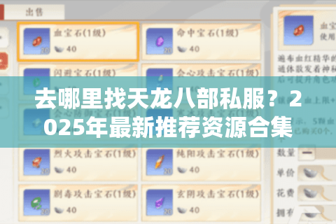 去哪里找天龙八部私服？2025年最新推荐资源合集