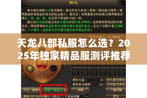 天龙八部私服怎么选？2025年独家精品服测评推荐
