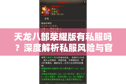 天龙八部荣耀版有私服吗？深度解析私服风险与官方正版优势对比
