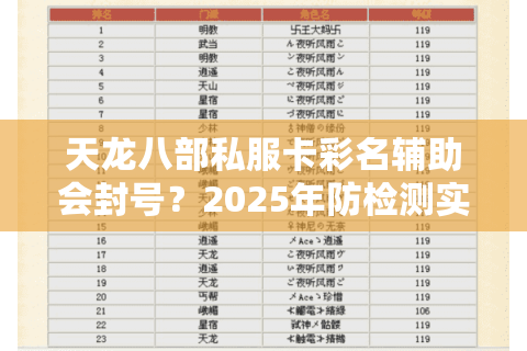 天龙八部私服卡彩名辅助会封号？2025年防检测实测方案揭秘