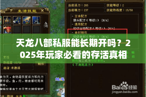 天龙八部私服能长期开吗？2025年玩家必看的存活真相