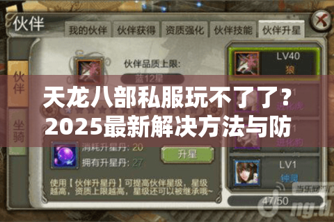 天龙八部私服玩不了了？2025最新解决方法与防封号指南