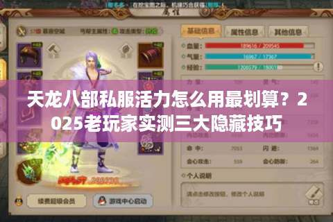 天龙八部私服活力怎么用最划算？2025老玩家实测三大隐藏技巧