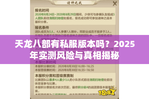 天龙八部有私服版本吗？2025年实测风险与真相揭秘