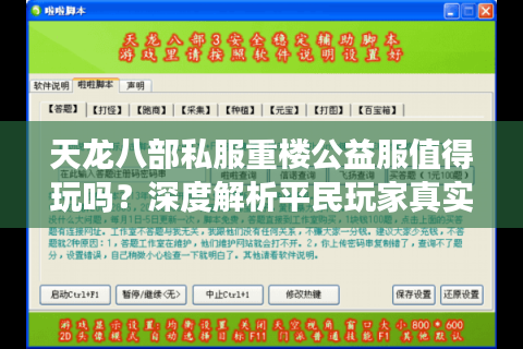 天龙八部私服重楼公益服值得玩吗？深度解析平民玩家真实需求